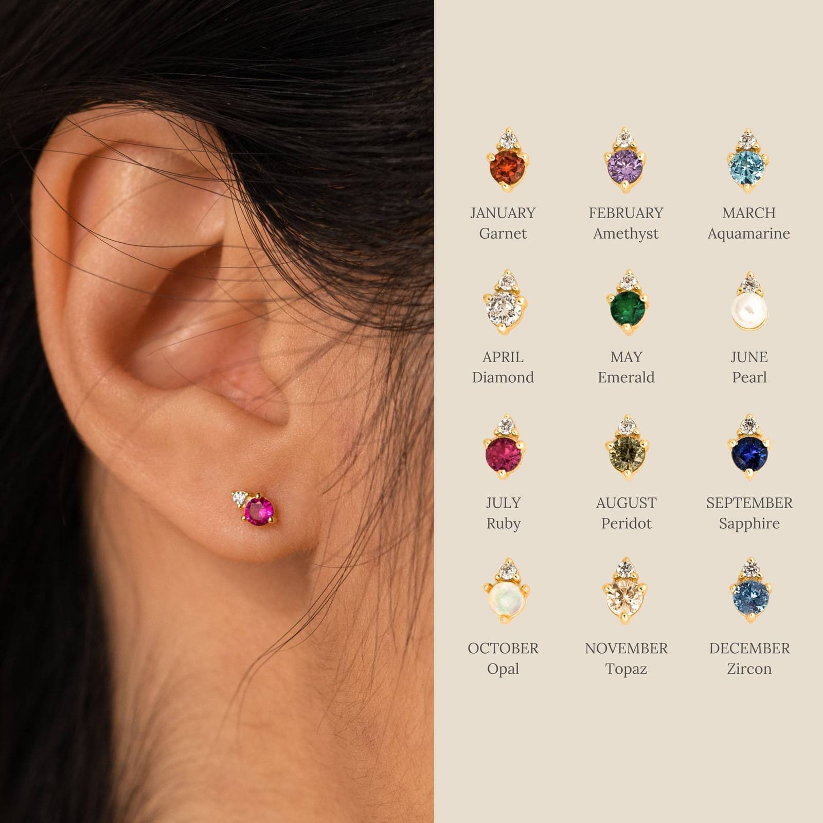 Aretes de titanio con piedra de nacimiento