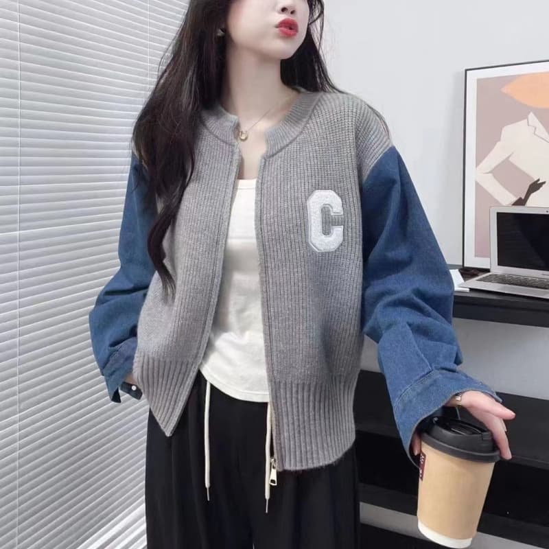 Cardigan mujer con empalme estilo retro japonés y coreano