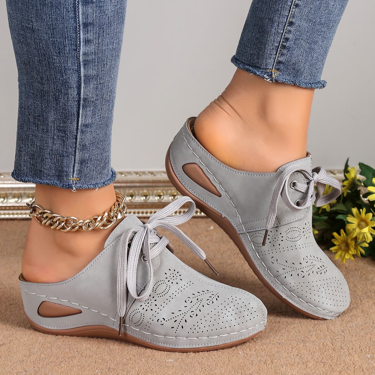 Sandalias de verano con cordones y cuña para mujer