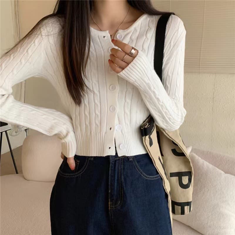 Cardigan de punto trenzado para mujer con botones