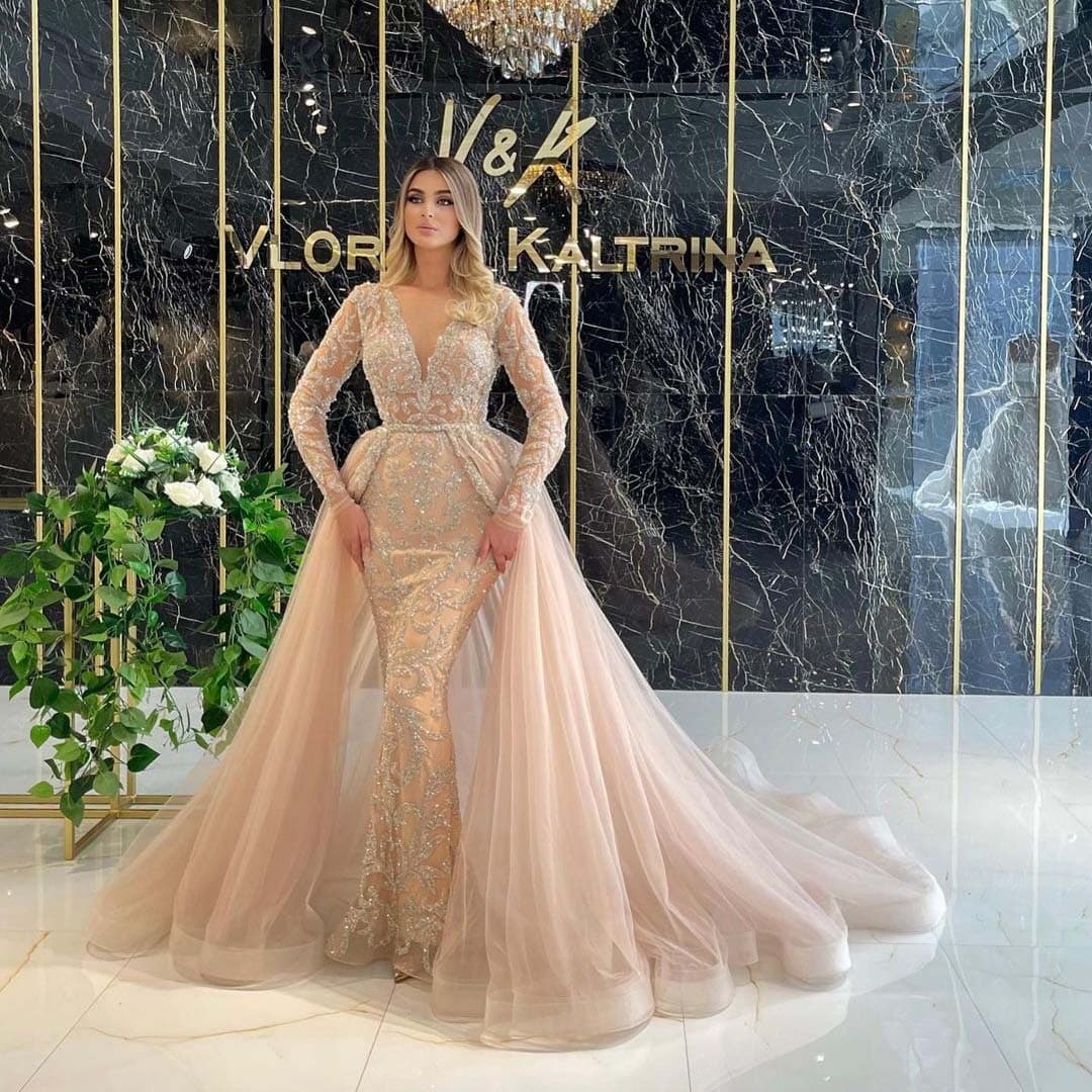 Vestido de novia estilo francés manga larga