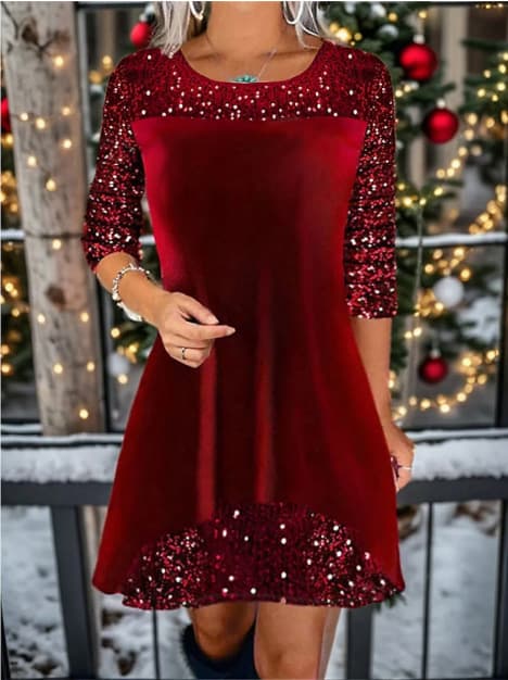 Vestido de lentejuelas cuello redondo