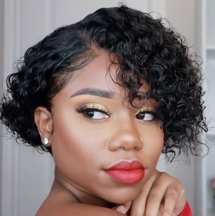 Peluca corta rizada para mujer cabello sintético