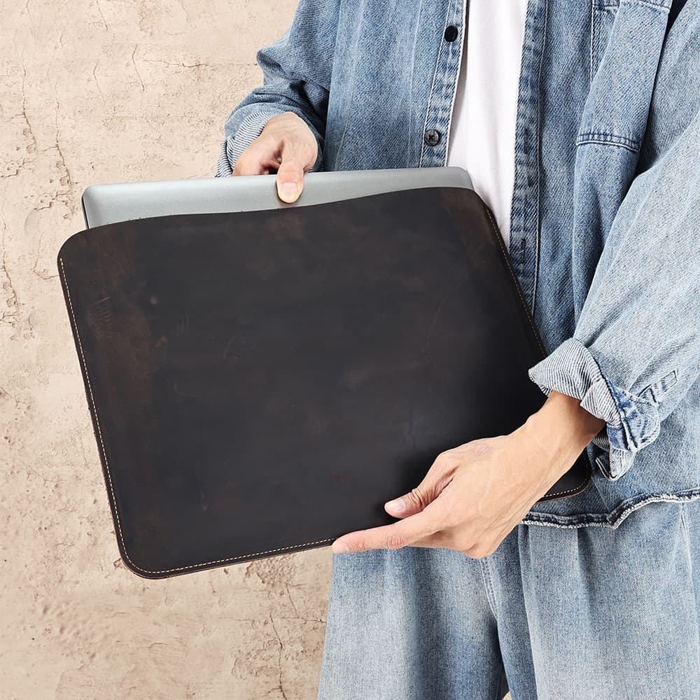 Bolsa para laptop de cuero crazy horse