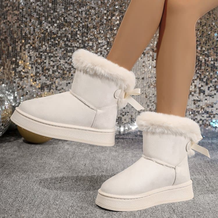 Bota de nieve con moño para mujer estilo casual cálida