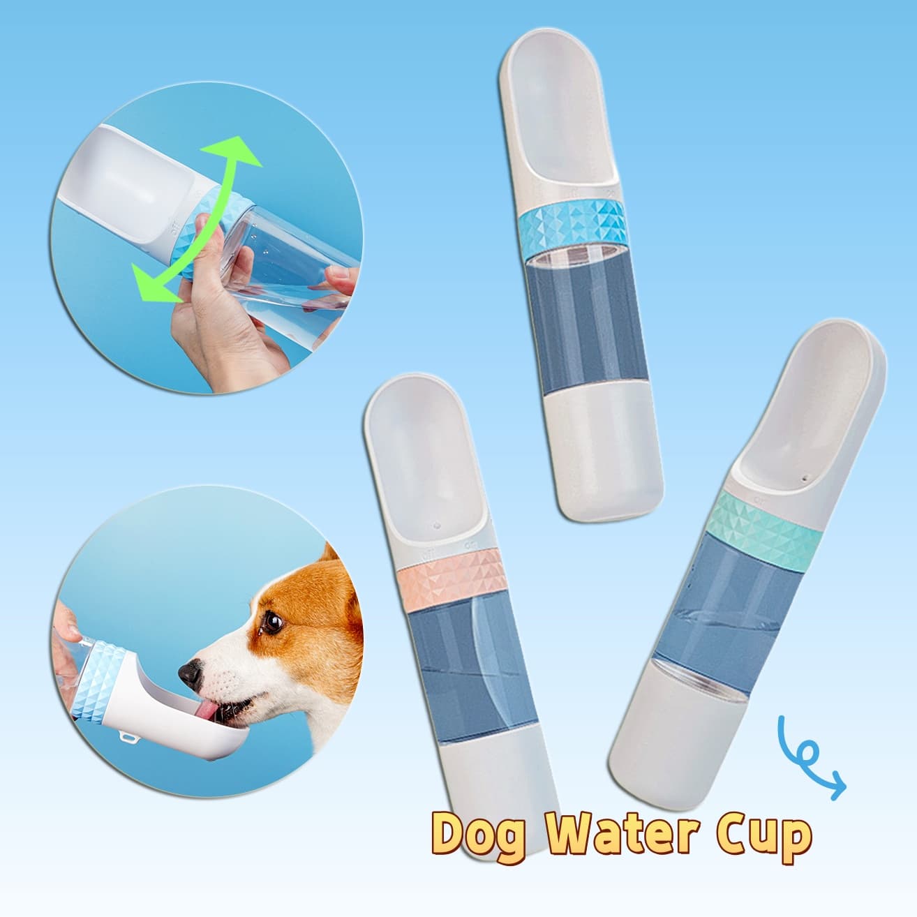 Botella de agua portátil para mascotas con comida