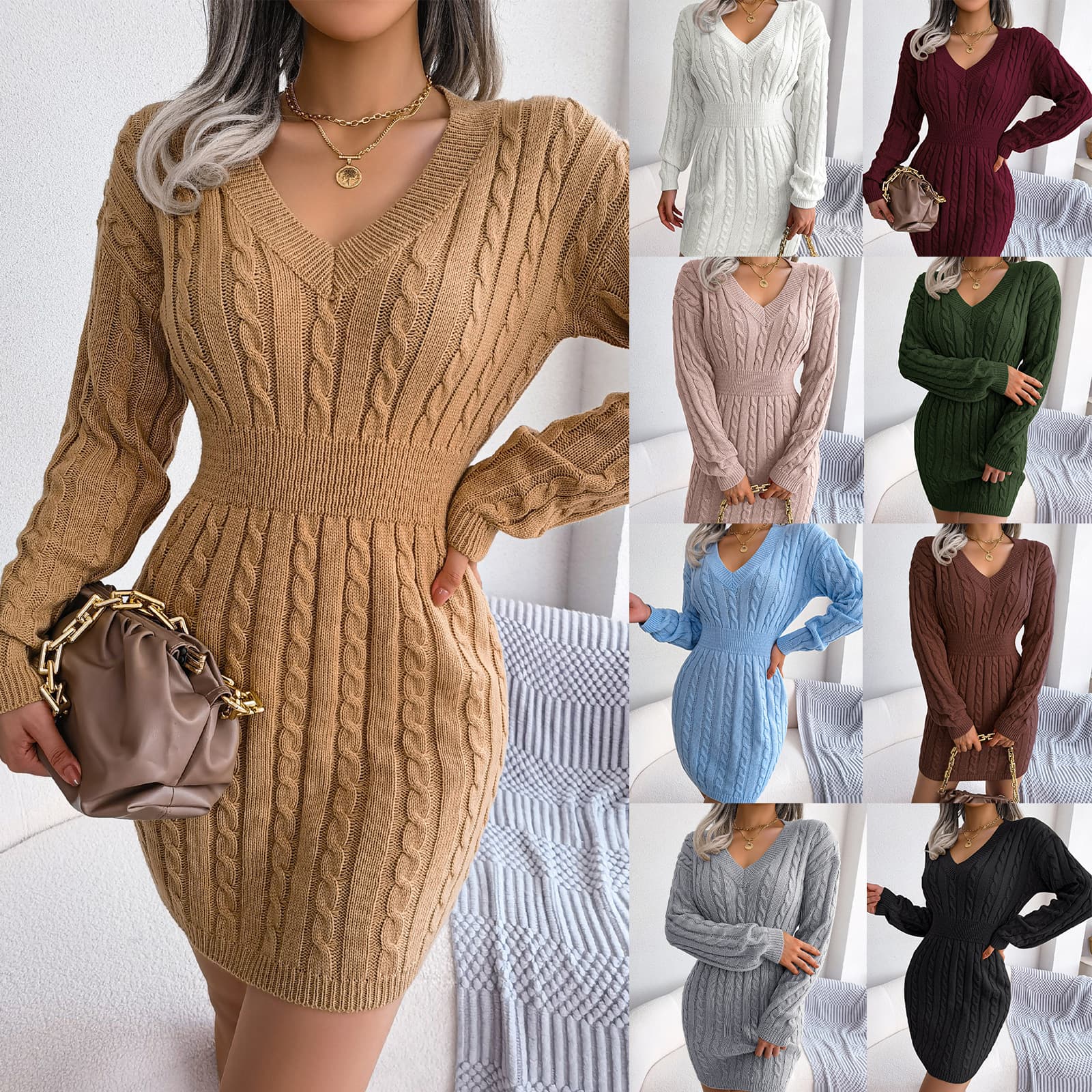 Vestido suéter con detalle texturizado en cadera