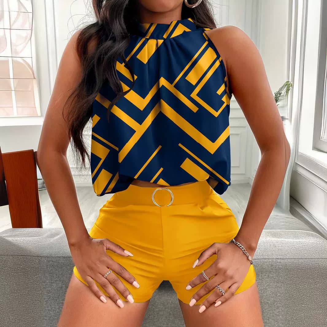 Conjunto blusa sin mangas y pantalones estampados