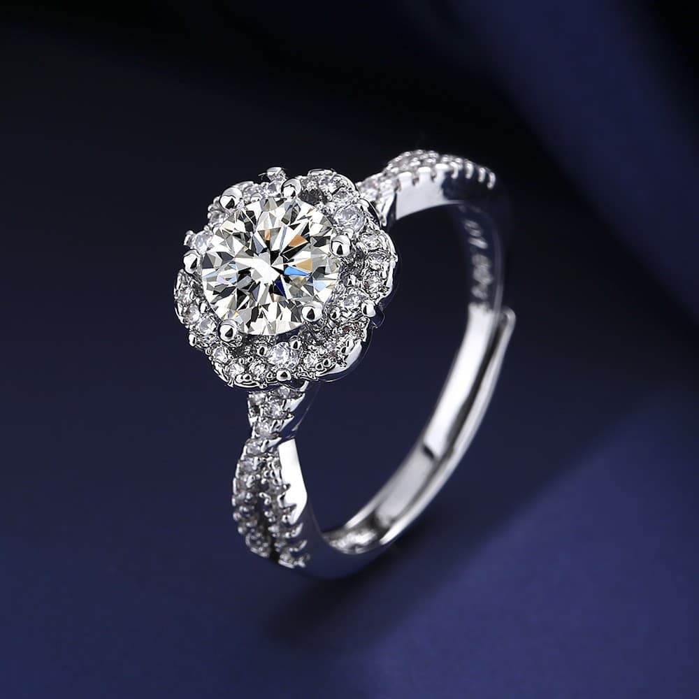 Anillo de boda con moissanita simulada de 1 quilate, seis puntas