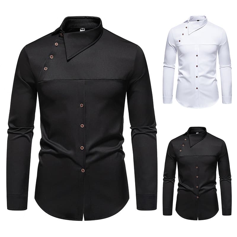 Camisa de manga larga con escote asimétrico para hombre