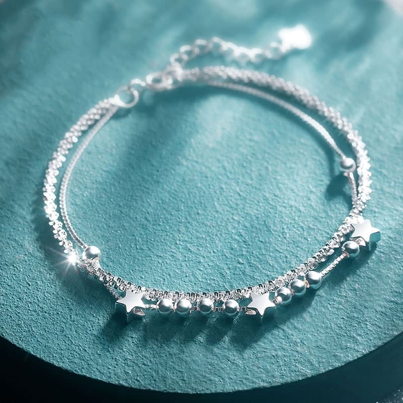 Pulsera de plata con cristales doble capa