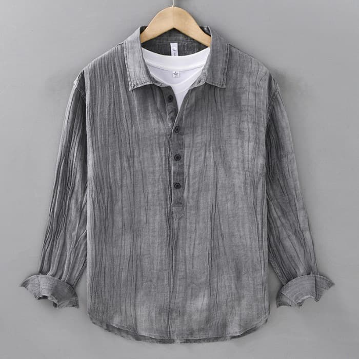 Camisa pullover casual de algodón arrugado