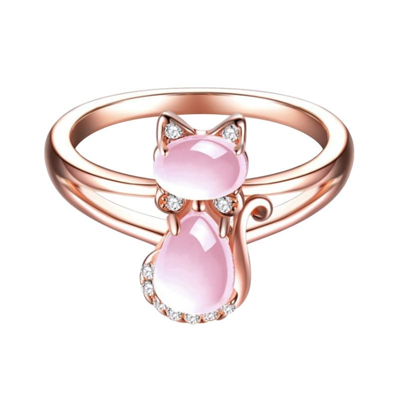 Anillo de gato con cristal y piedras de hibisco