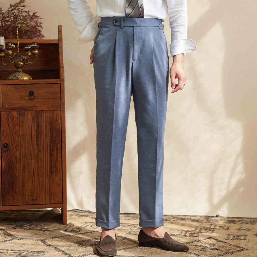 Pantalones casuales talle alto en lino respirable