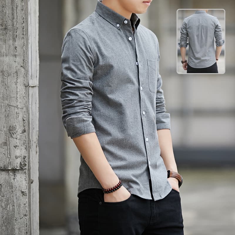Camisa casual slim con bolsillos y solapa