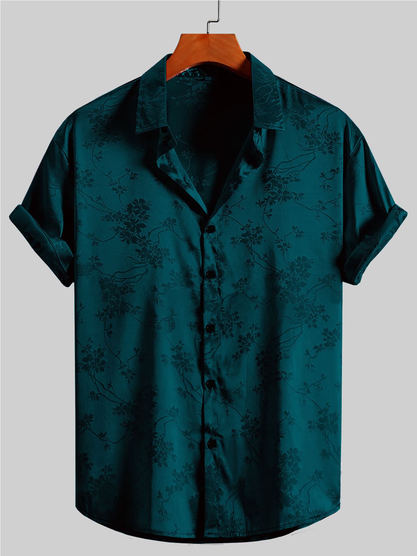 Camisa manga corta hombre, estampado floral bordado