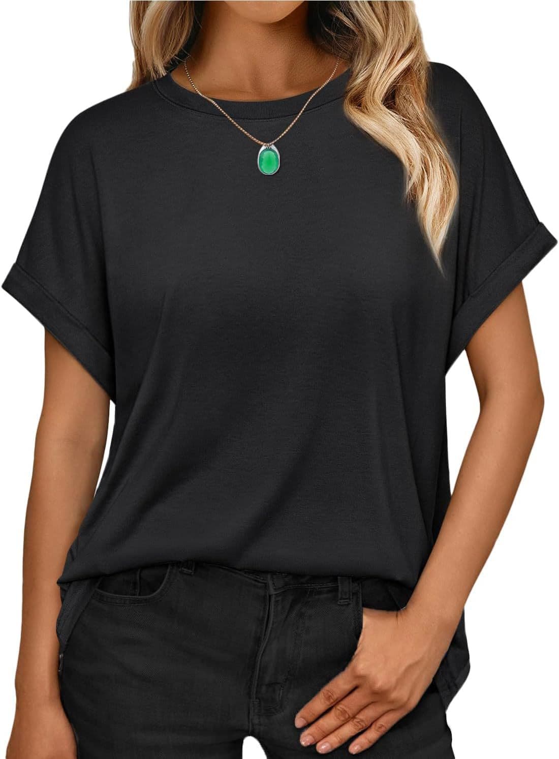 Camiseta de mujer cuello redondo, diseño simple color sólido