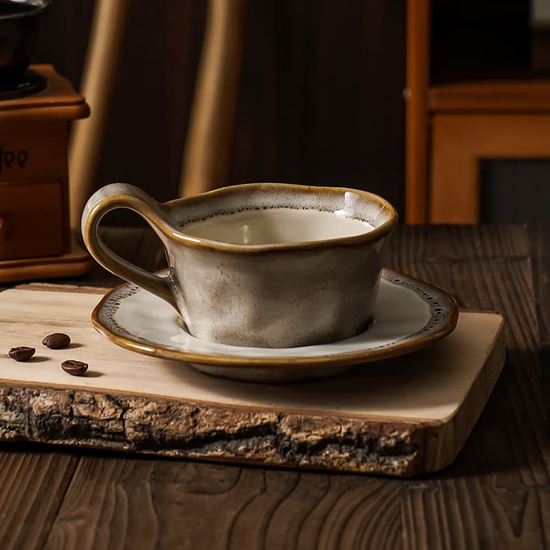 Taza de cerámica con plato, 160ml, estilo retro