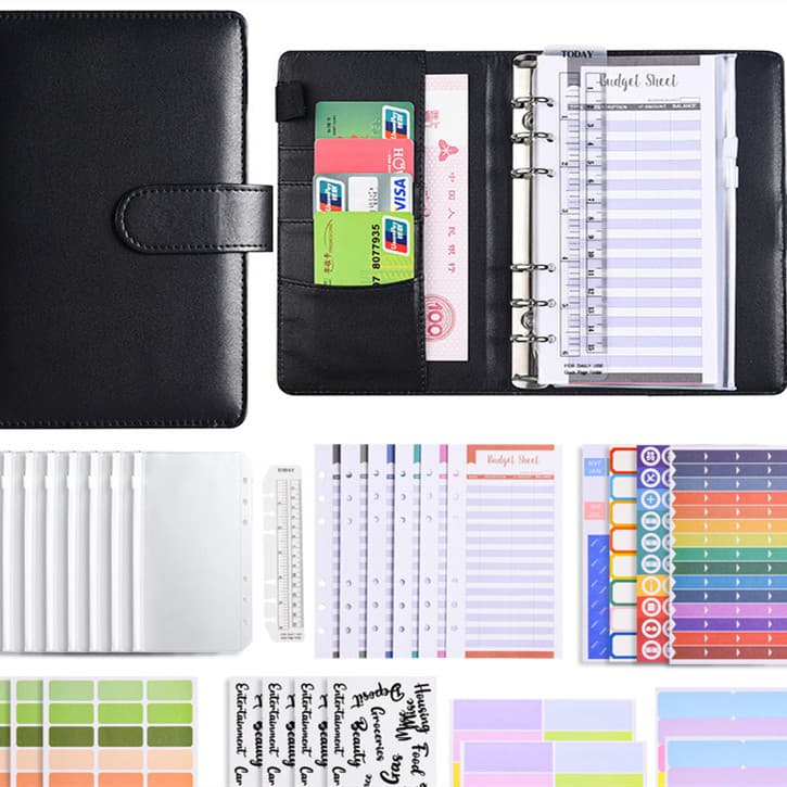 Cuaderno con bolsa cremallera cubierta cuero PU