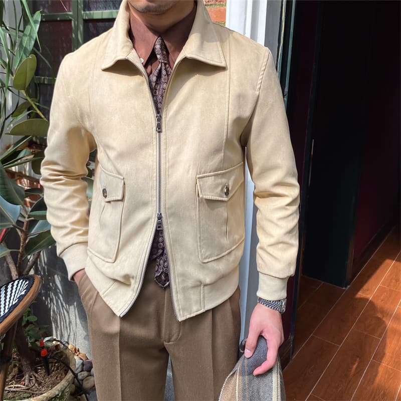 Chaqueta bomber café de gamuza para hombre