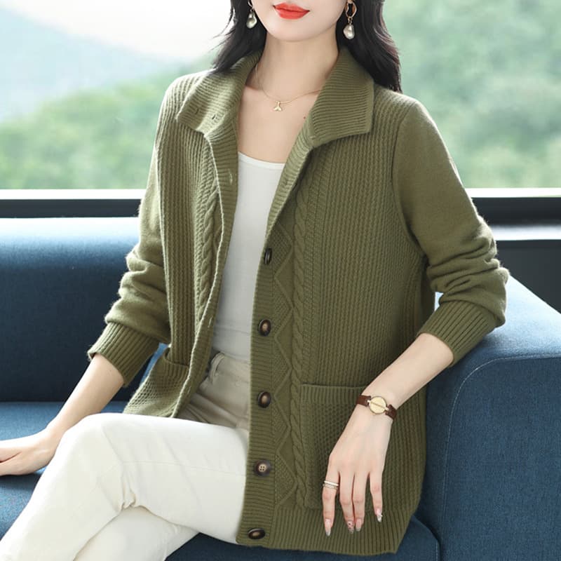 Cardigan de talla grande con solapas altas y lana