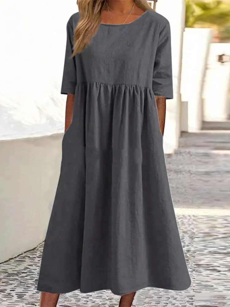 Vestido casual de manga corta con bolsillos