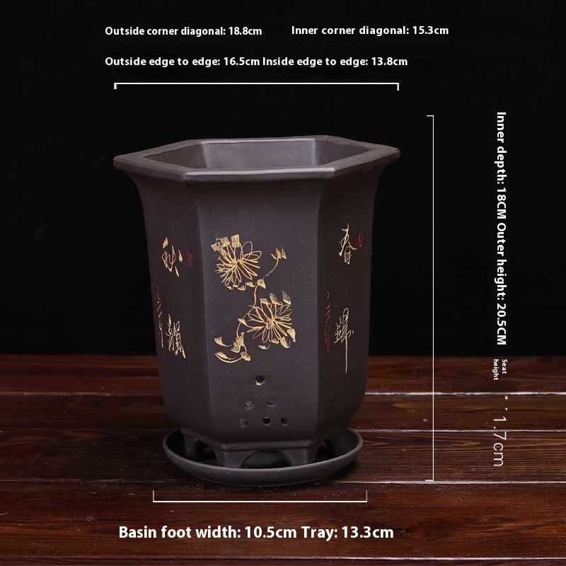 Maceta de cerámica púrpura para orquídeas y bonsái
