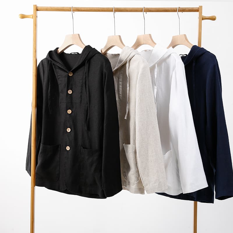 Camisa lino hombre casual suelta transpirable con capucha