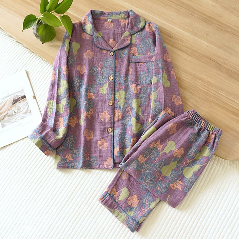 Pijama jacquard de gasa fina para mujer con patrón