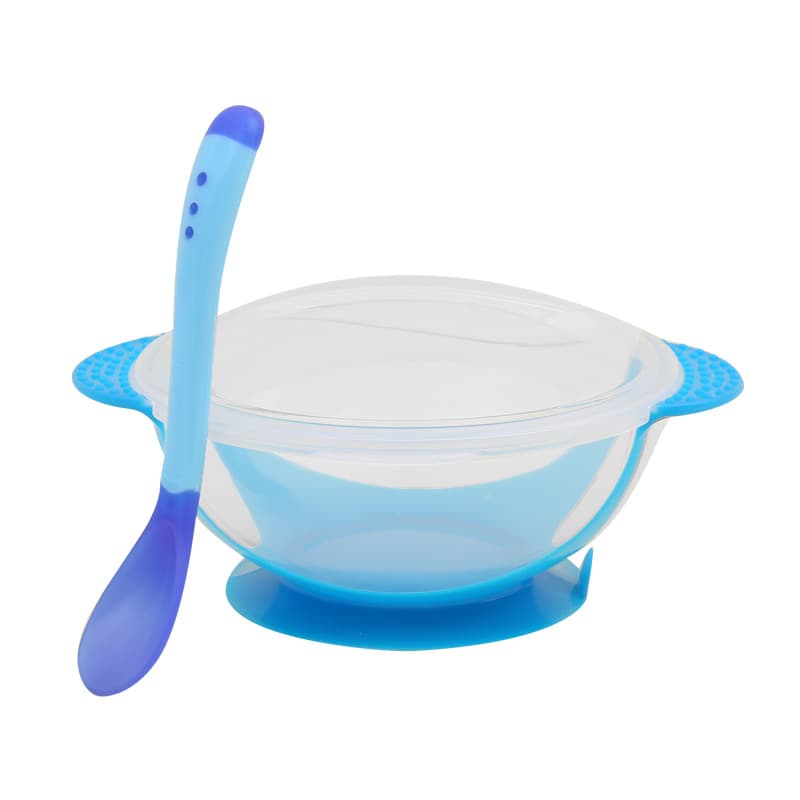 Juego de plato y cuchara para bebé con base antideslizante