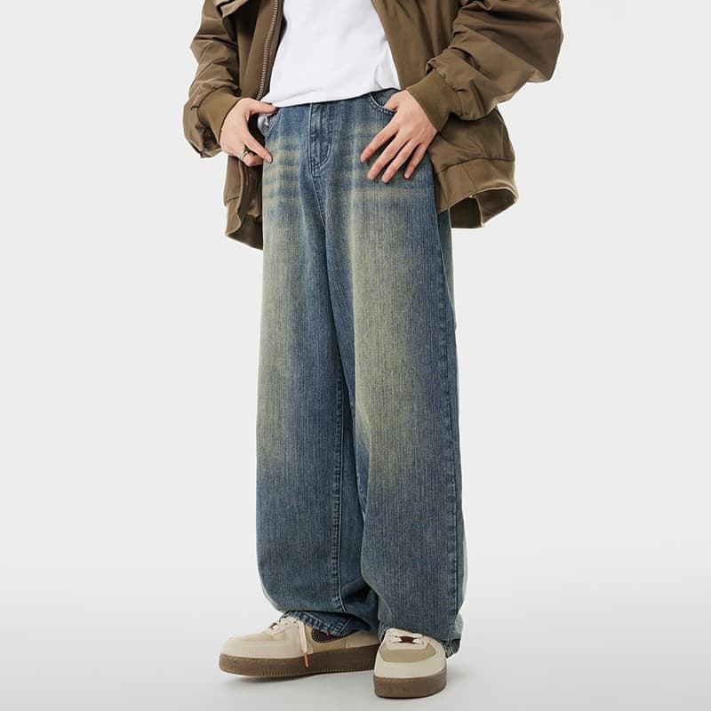 Pantalones vaqueros rectos y sueltos para hombre con aspecto desgastado