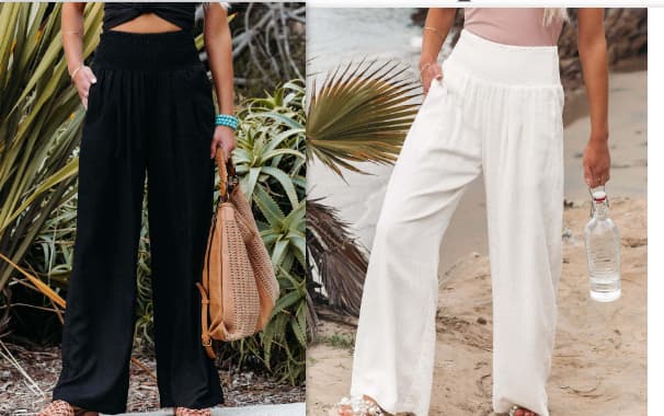 Pantalones mujer pierna ancha algodón lino sueltos