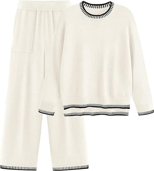Conjunto de suéter y pantalones anchos manga larga para mujer