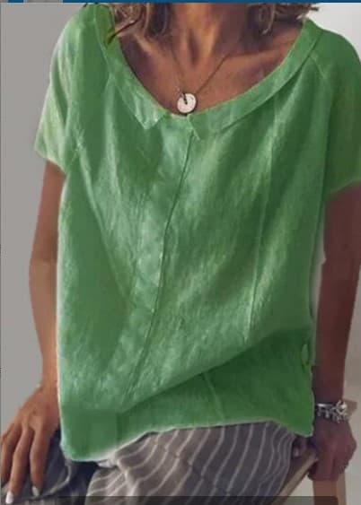 Camiseta V-cuello mezcla algodón y lino