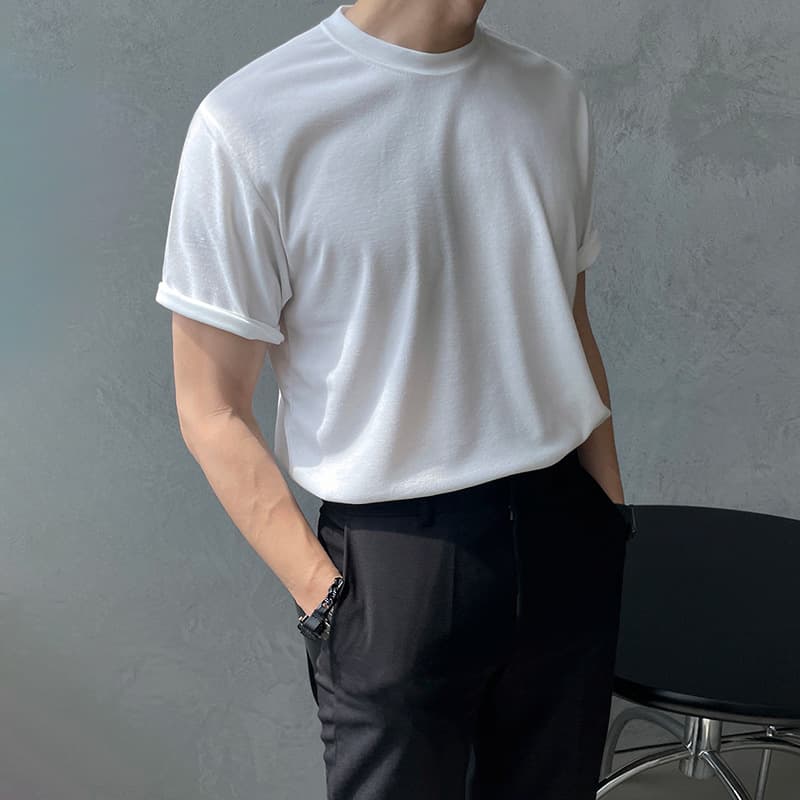 Camiseta de algodón con cuello redondo manga corta