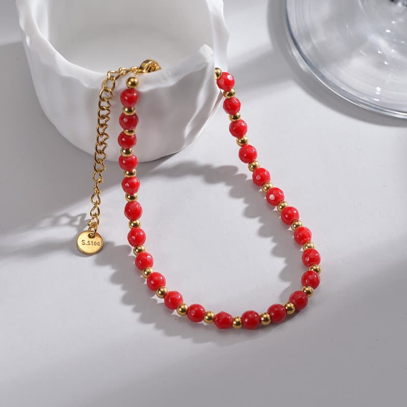 Pulsera de cadena con cuentas de acero inoxidable