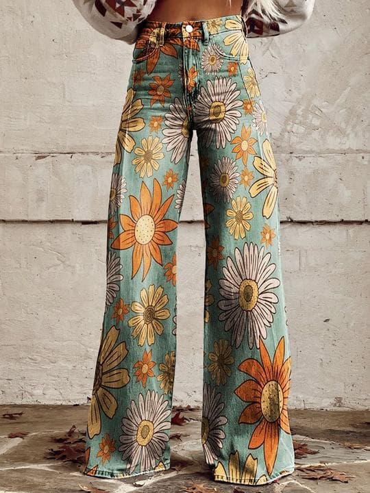 Pantalón casual mujer talla grande pierna ancha modelo fino