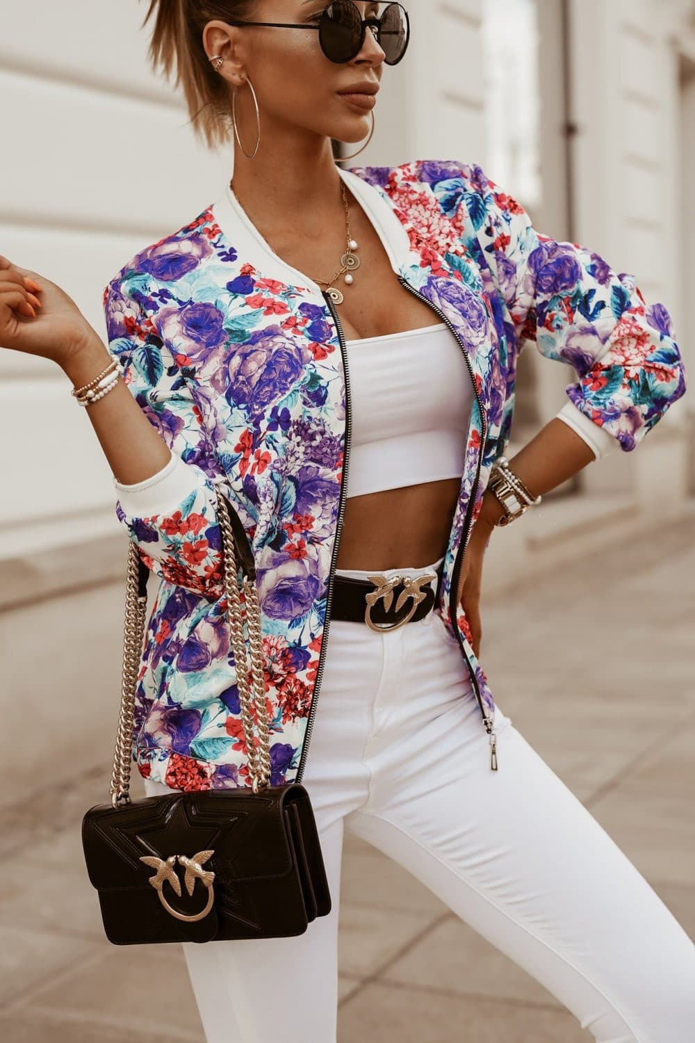 Chaqueta impresa manga larga ajustada