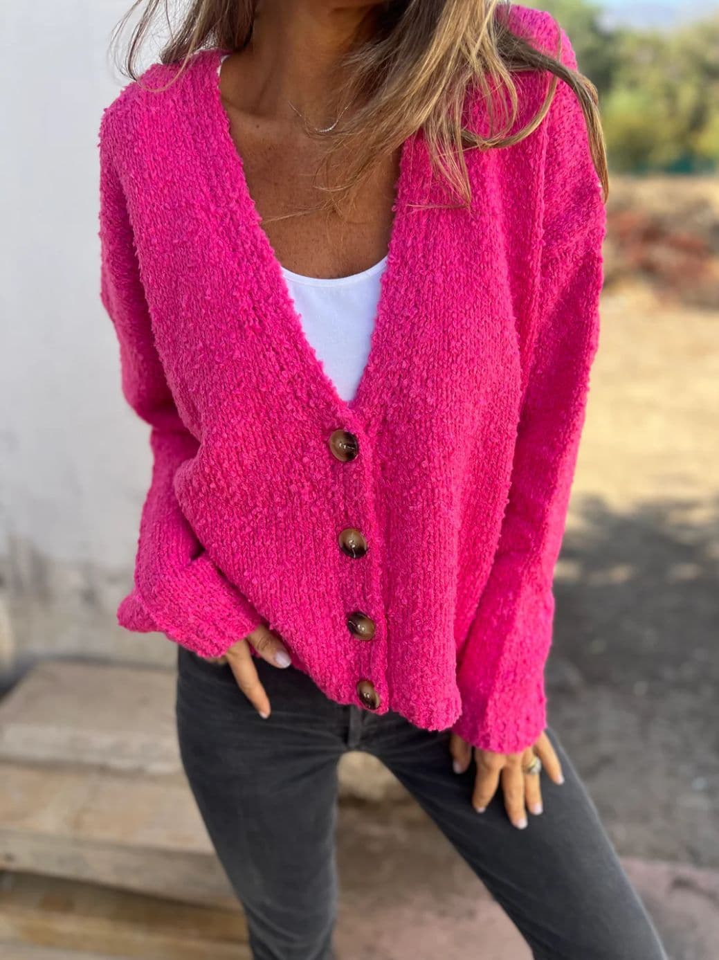 Cardigan tejido de color sólido para mujer