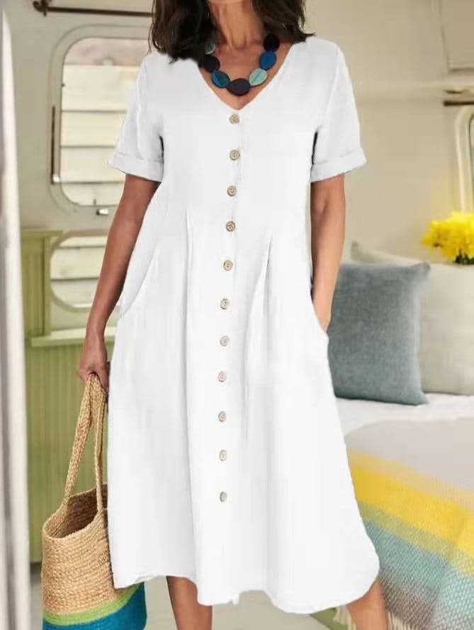 Vestido de algodón y lino de talle alto y corte suelto