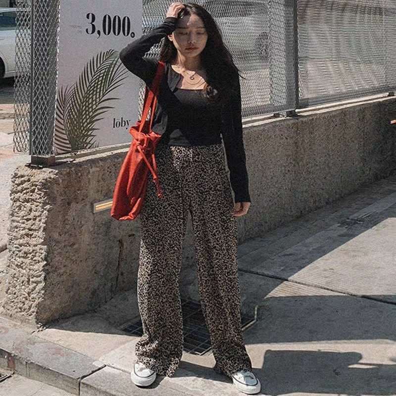 Pantalones sueltos de gasa con estampado leopardo para verano