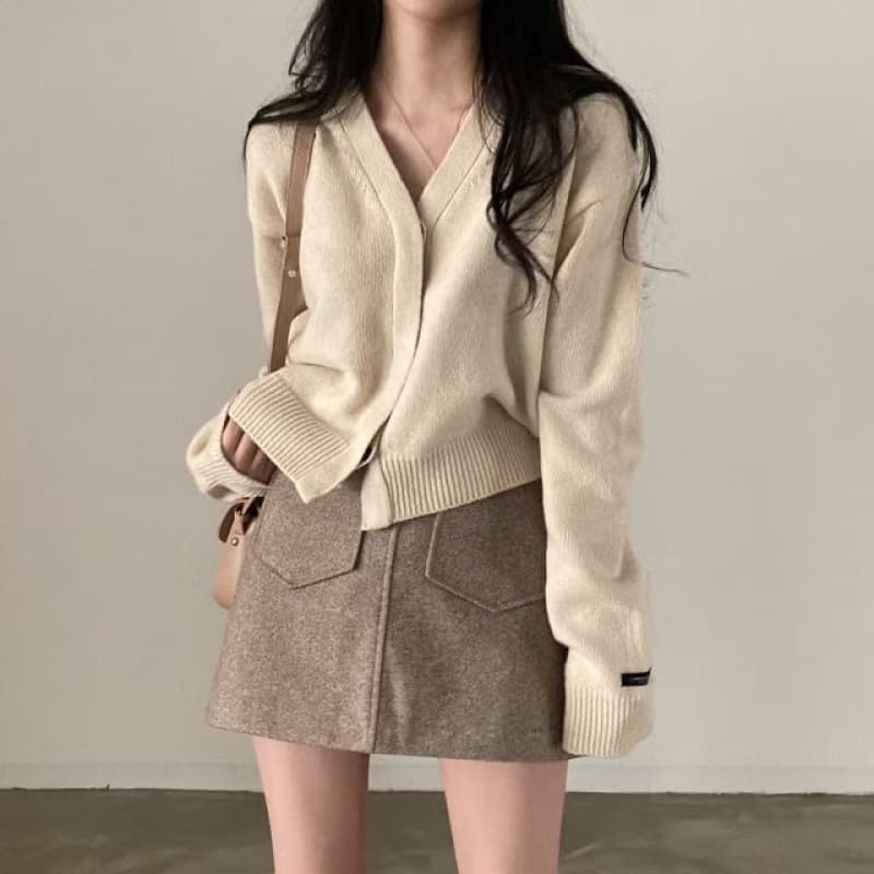 Cardigan de punto suelto de manga larga, estilo desenfadado