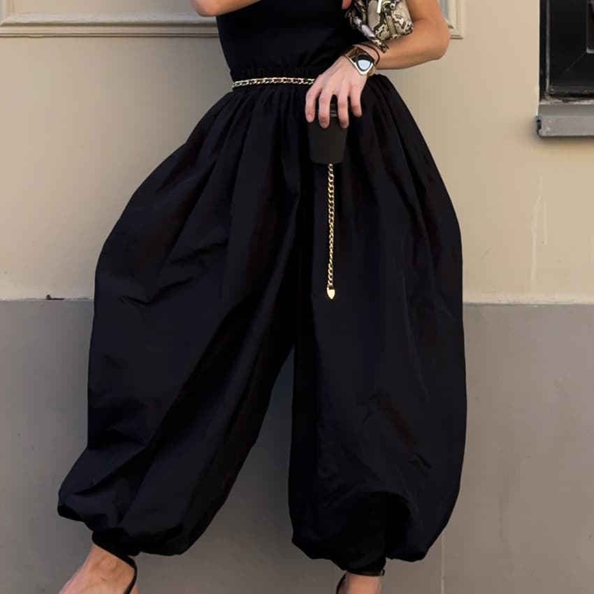 Pantalones harem de cintura alta con ajuste en tobillos