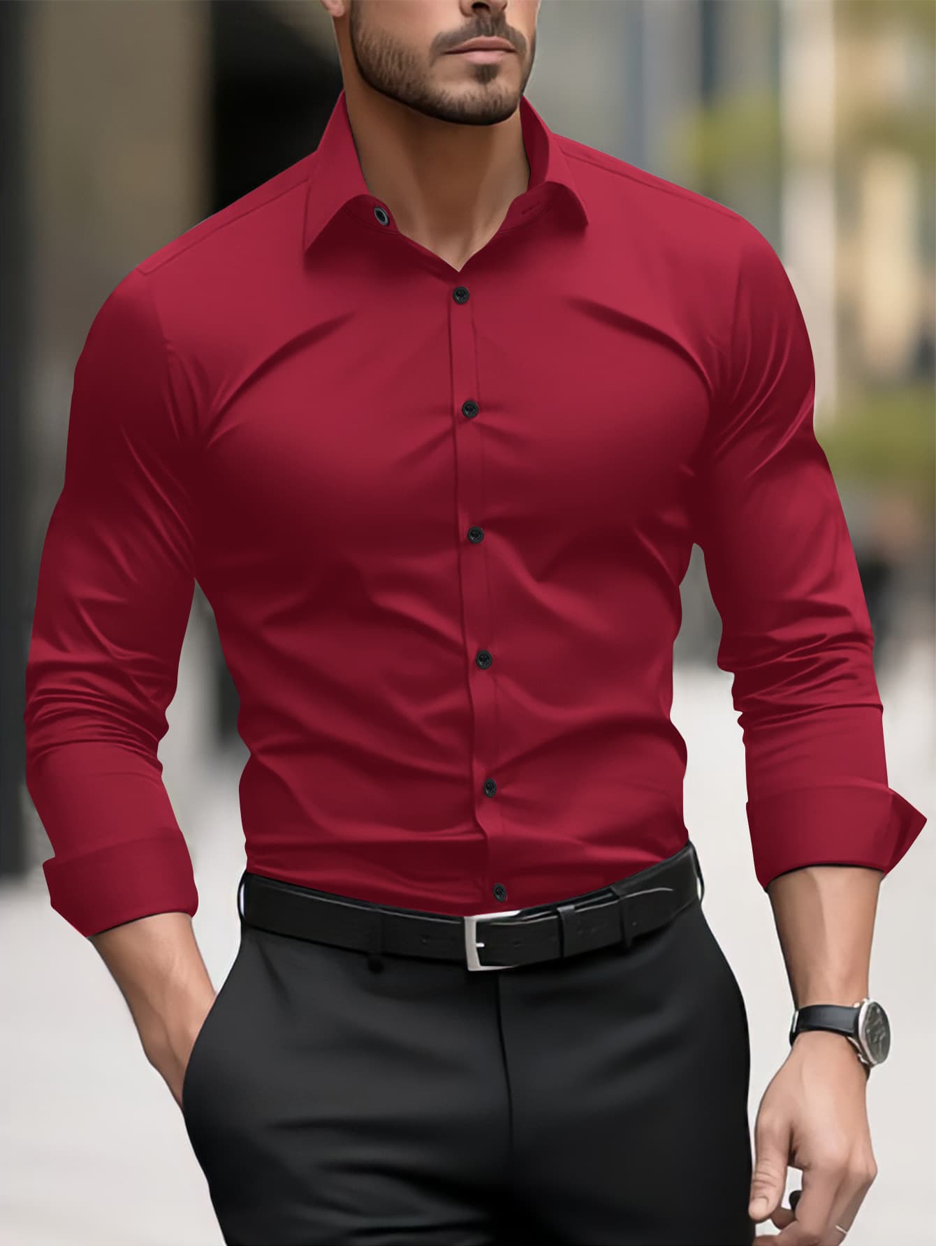 Camiseta manga larga casual teñida para hombre