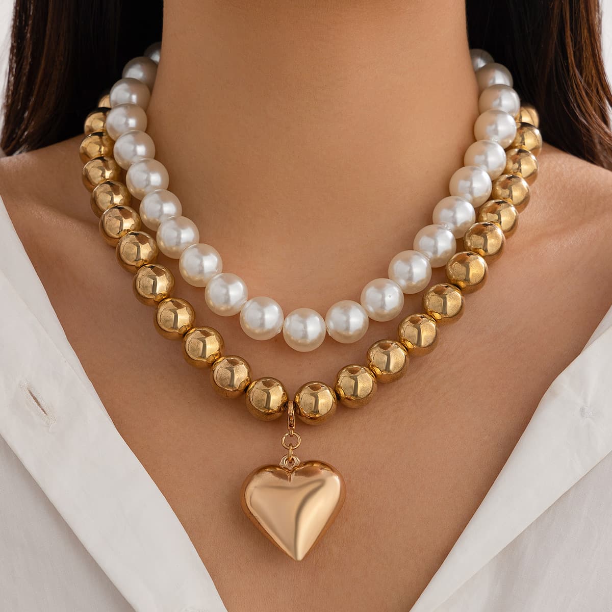Collar clavícula con colgante de corazón de perlas