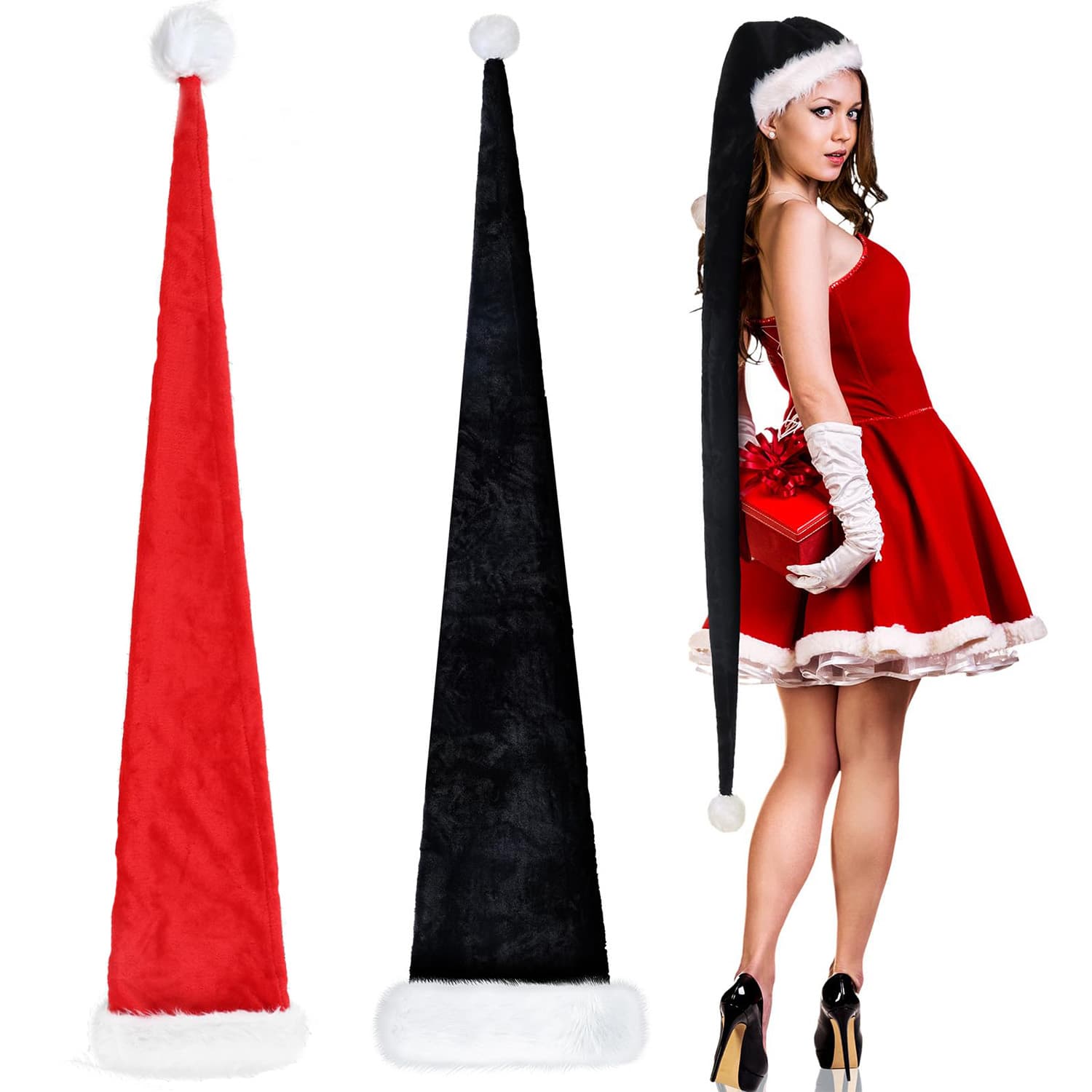 Gorro de Papá Noel extra largo de felpa navideña