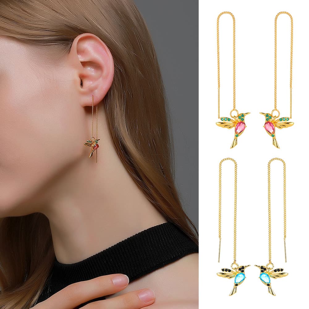 Aretes colgantes colibrí con cristales elegantes