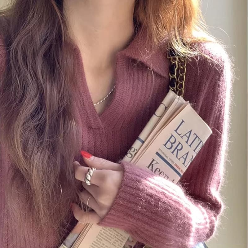 Suéter cuello polo talla grande con acabado suave