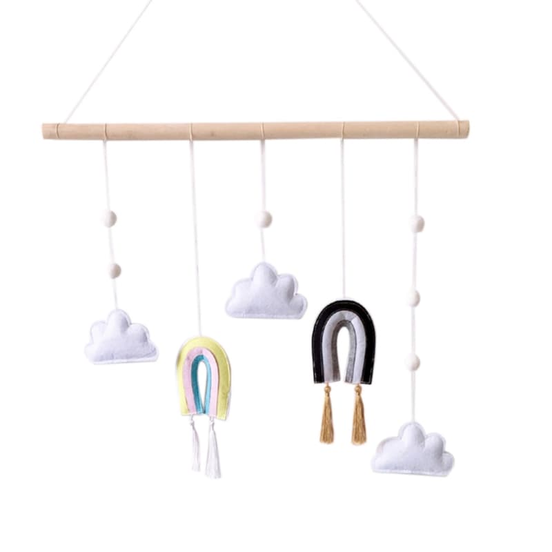 Adorno de pared colgante de fieltro arcoíris con palo de madera