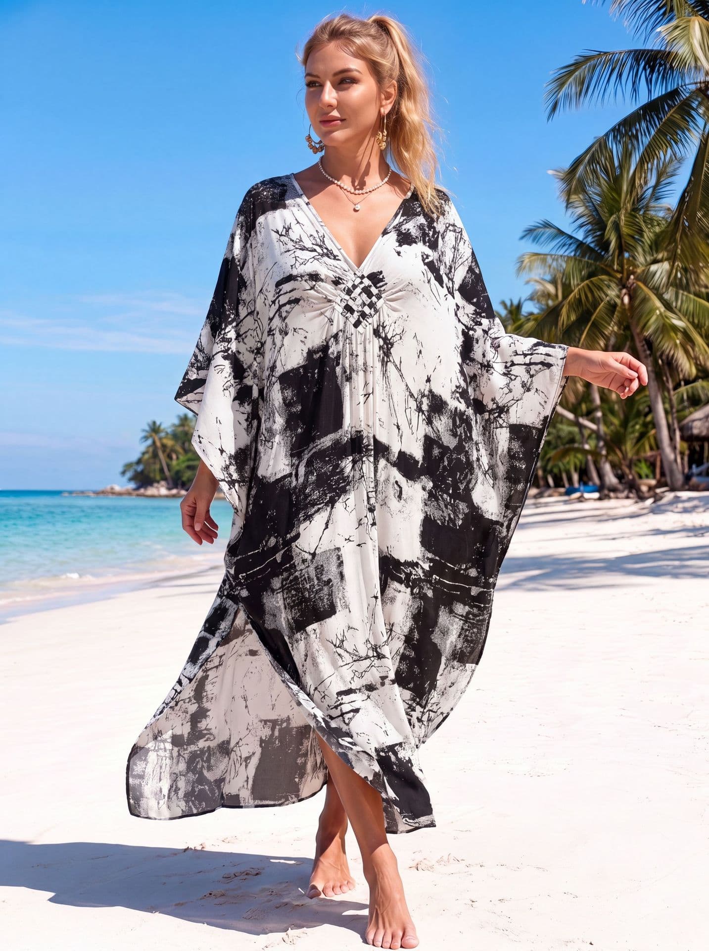 Kaftan de rayón con protección solar para playa